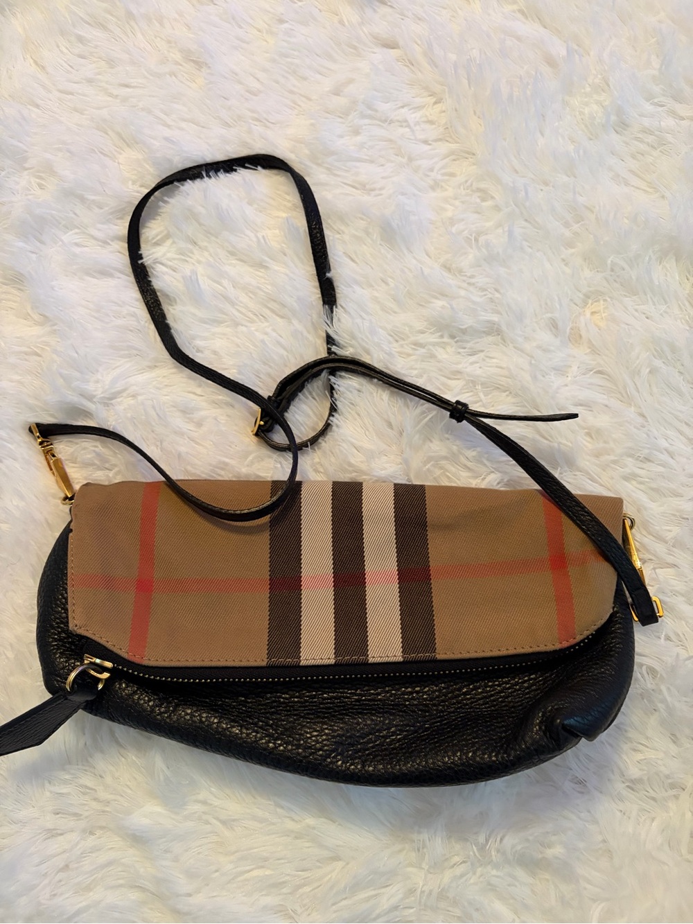 Burberry Black & Beige Plaid Crossbody Shoulder Bag
